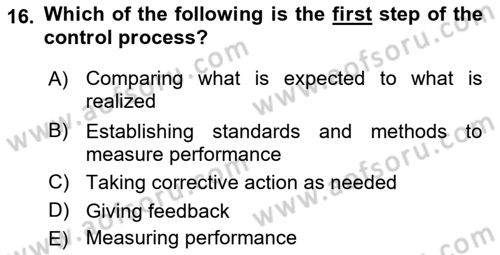 Business Management Dersi 2018 - 2019 Yılı (Final) Dönem Sonu Sınav Soruları 16. Soru