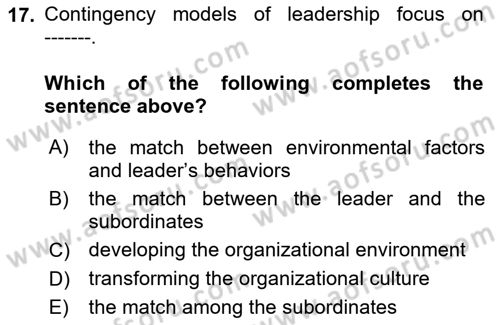 Business Management Dersi 2018 - 2019 Yılı (Final) Dönem Sonu Sınav Soruları 17. Soru
