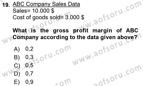 Business Management Dersi 2018 - 2019 Yılı (Final) Dönem Sonu Sınav Soruları 19. Soru