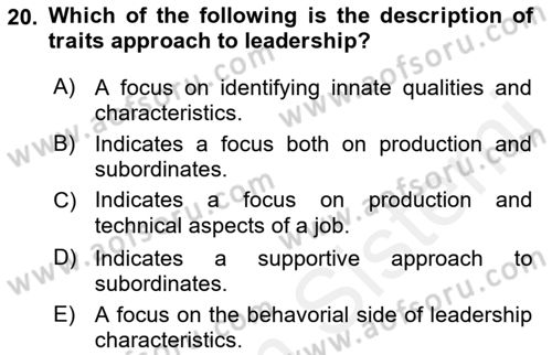 Business Management Dersi 2018 - 2019 Yılı (Final) Dönem Sonu Sınav Soruları 20. Soru