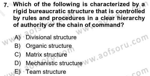 Business Management Dersi 2018 - 2019 Yılı (Final) Dönem Sonu Sınav Soruları 7. Soru