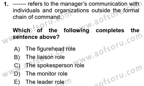 Business Management Dersi 2020 - 2021 Yılı Yaz Okulu Sınav Soruları 1. Soru