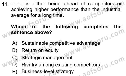 Business Management Dersi 2020 - 2021 Yılı Yaz Okulu Sınav Soruları 11. Soru