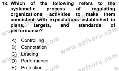 Business Management Dersi 2020 - 2021 Yılı Yaz Okulu Sınav Soruları 13. Soru