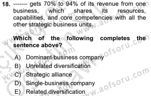 Business Management Dersi 2020 - 2021 Yılı Yaz Okulu Sınav Soruları 18. Soru