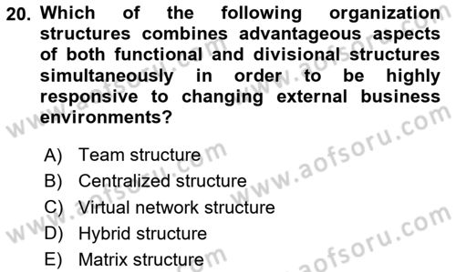Business Management Dersi 2020 - 2021 Yılı Yaz Okulu Sınav Soruları 20. Soru