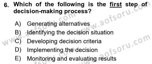 Business Management Dersi 2020 - 2021 Yılı Yaz Okulu Sınav Soruları 6. Soru
