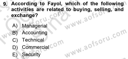 Business Management Dersi 2020 - 2021 Yılı Yaz Okulu Sınav Soruları 9. Soru