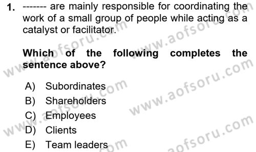 Business Management Dersi 2021 - 2022 Yılı (Vize) Ara Sınav Soruları 1. Soru