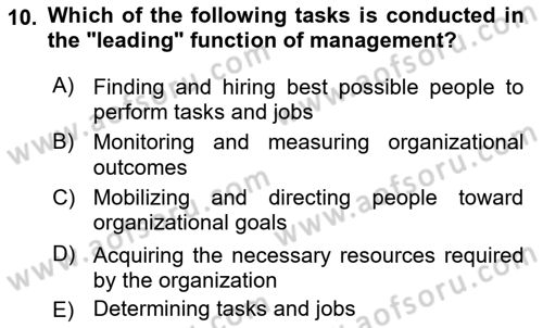 Business Management Dersi 2021 - 2022 Yılı (Vize) Ara Sınav Soruları 10. Soru
