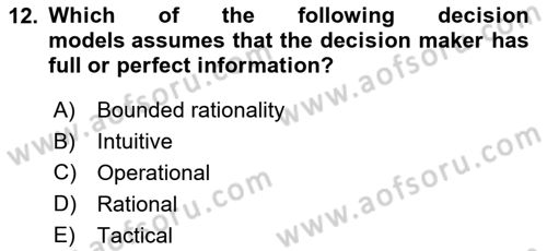 Business Management Dersi 2021 - 2022 Yılı (Vize) Ara Sınav Soruları 12. Soru