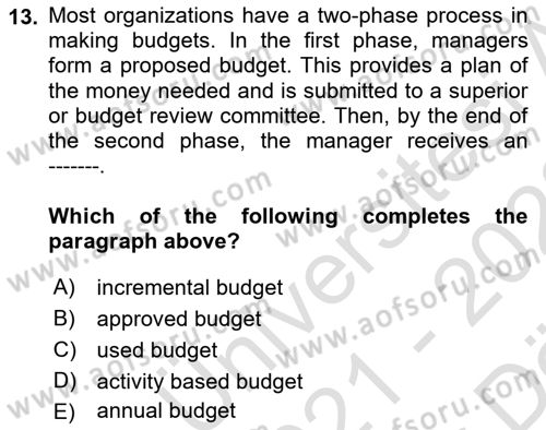 Business Management Dersi 2021 - 2022 Yılı (Vize) Ara Sınav Soruları 13. Soru