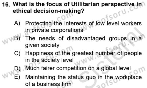 Business Management Dersi 2021 - 2022 Yılı (Vize) Ara Sınav Soruları 16. Soru