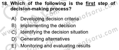 Business Management Dersi 2021 - 2022 Yılı (Vize) Ara Sınav Soruları 18. Soru
