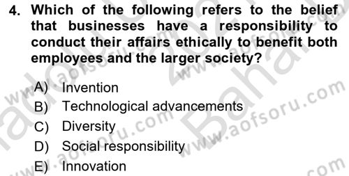 Business Management Dersi 2021 - 2022 Yılı (Vize) Ara Sınav Soruları 4. Soru