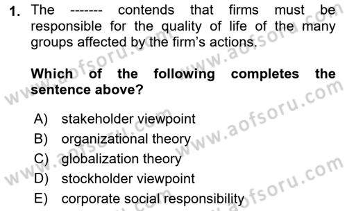 Business Management Dersi 2021 - 2022 Yılı (Final) Dönem Sonu Sınav Soruları 1. Soru