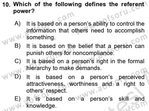 Business Management Dersi 2021 - 2022 Yılı (Final) Dönem Sonu Sınav Soruları 10. Soru