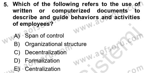 Business Management Dersi 2021 - 2022 Yılı (Final) Dönem Sonu Sınav Soruları 5. Soru