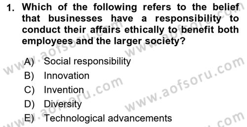 Business Management Dersi 2021 - 2022 Yılı Yaz Okulu Sınav Soruları 1. Soru