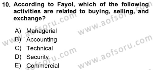 Business Management Dersi 2021 - 2022 Yılı Yaz Okulu Sınav Soruları 10. Soru