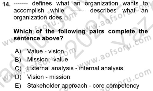 Business Management Dersi 2021 - 2022 Yılı Yaz Okulu Sınav Soruları 14. Soru