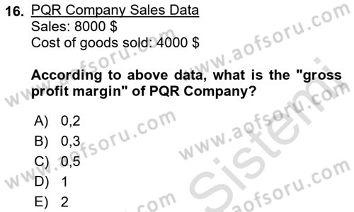 Business Management Dersi 2021 - 2022 Yılı Yaz Okulu Sınav Soruları 16. Soru