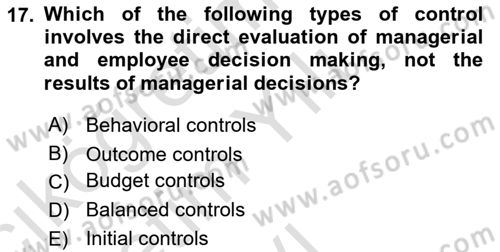 Business Management Dersi 2021 - 2022 Yılı Yaz Okulu Sınav Soruları 17. Soru
