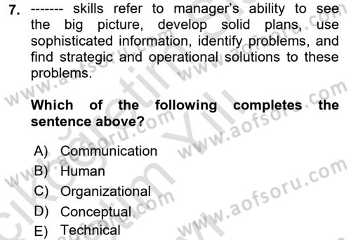 Business Management Dersi 2021 - 2022 Yılı Yaz Okulu Sınav Soruları 7. Soru