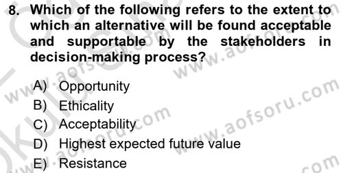 Business Management Dersi 2021 - 2022 Yılı Yaz Okulu Sınav Soruları 8. Soru
