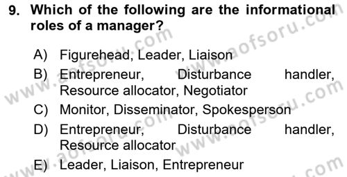Business Management Dersi 2021 - 2022 Yılı Yaz Okulu Sınav Soruları 9. Soru