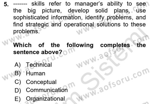 Business Management Dersi 2022 - 2023 Yılı Yaz Okulu Sınav Soruları 5. Soru