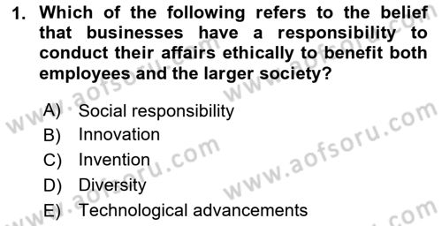 Business Management Dersi 2023 - 2024 Yılı (Vize) Ara Sınav Soruları 1. Soru