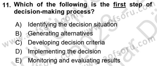 Business Management Dersi 2023 - 2024 Yılı (Vize) Ara Sınav Soruları 11. Soru
