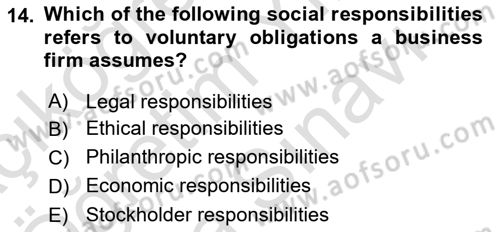 Business Management Dersi 2023 - 2024 Yılı (Vize) Ara Sınav Soruları 14. Soru