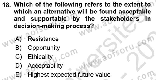 Business Management Dersi 2023 - 2024 Yılı (Vize) Ara Sınav Soruları 18. Soru