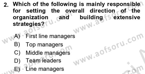 Business Management Dersi 2023 - 2024 Yılı (Vize) Ara Sınav Soruları 2. Soru