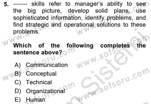 Business Management Dersi 2023 - 2024 Yılı (Vize) Ara Sınav Soruları 5. Soru