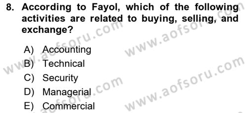 Business Management Dersi 2023 - 2024 Yılı (Vize) Ara Sınav Soruları 8. Soru