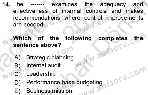 Business Management Dersi 2023 - 2024 Yılı (Final) Dönem Sonu Sınav Soruları 14. Soru