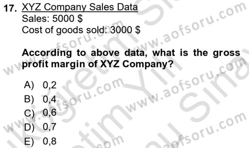 Business Management Dersi 2023 - 2024 Yılı (Final) Dönem Sonu Sınav Soruları 17. Soru
