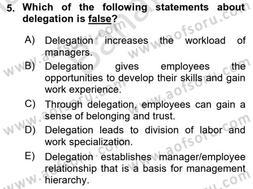 Business Management Dersi 2023 - 2024 Yılı (Final) Dönem Sonu Sınav Soruları 5. Soru