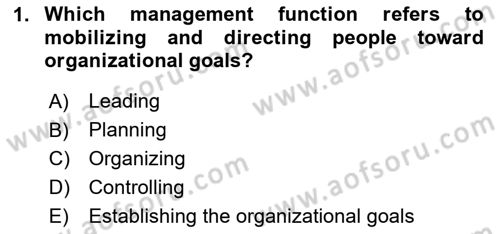 Business Management Dersi 2024 - 2025 Yılı (Vize) Ara Sınav Soruları 1. Soru