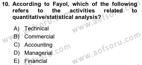 Business Management Dersi 2024 - 2025 Yılı (Vize) Ara Sınav Soruları 10. Soru