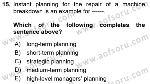 Business Management Dersi 2024 - 2025 Yılı (Vize) Ara Sınav Soruları 15. Soru