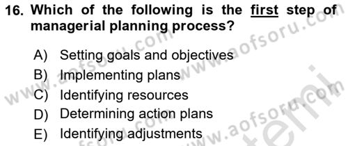 Business Management Dersi 2024 - 2025 Yılı (Vize) Ara Sınav Soruları 16. Soru