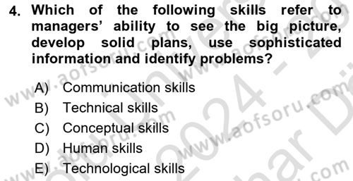 Business Management Dersi 2024 - 2025 Yılı (Vize) Ara Sınav Soruları 4. Soru