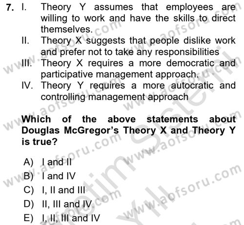 Business Management Dersi 2024 - 2025 Yılı (Vize) Ara Sınav Soruları 7. Soru