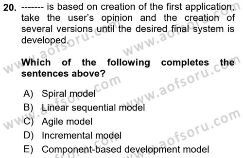 Business Information Systems Dersi 2017 - 2018 Yılı (Vize) Ara Sınav Soruları 20. Soru