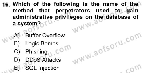 Business Information Systems Dersi 2017 - 2018 Yılı (Final) Dönem Sonu Sınav Soruları 16. Soru