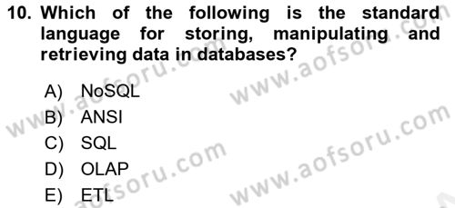 Business Information Systems Dersi 2018 - 2019 Yılı (Vize) Ara Sınav Soruları 10. Soru